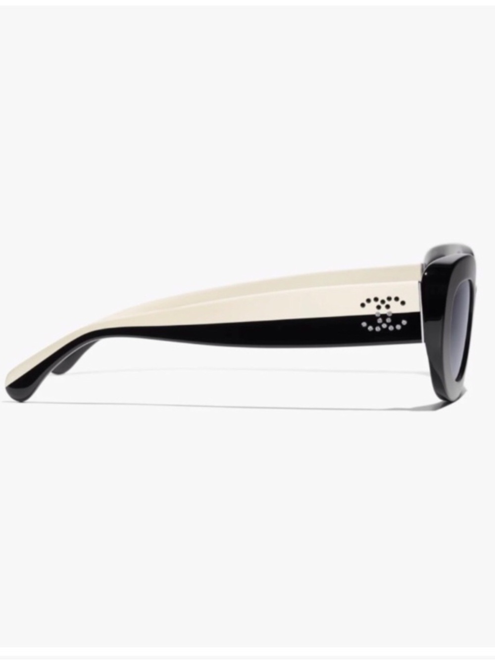 Authentic Chanel Black & White with Rhinestone Accent Oval Sunglasses
